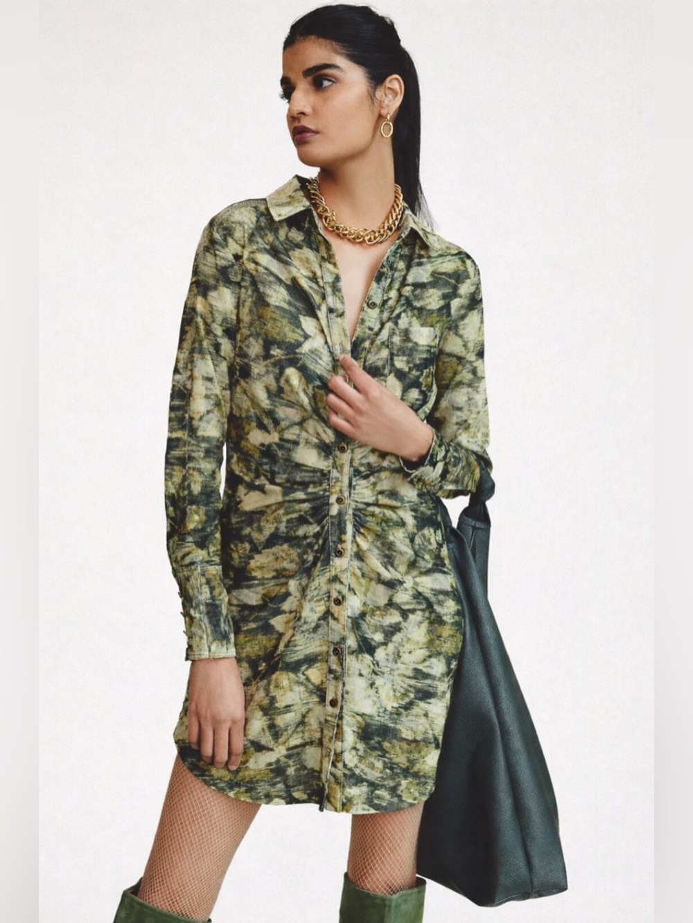 Anthropologie Pilcro Ruched Corduroy Shirt Dress